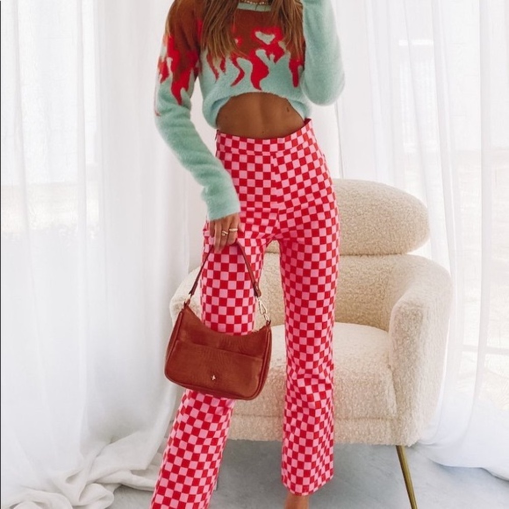 SOLD Beginning Boutique Lorelai Check Pant Pink